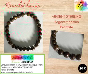 Bracelet Argent sterling Argent tibétain Bronzite Les Couleurs de Lo