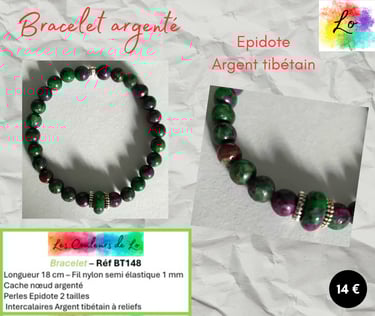 Bracelet argenté Epidote perles Argent tibétain Les Couleurs de Lo