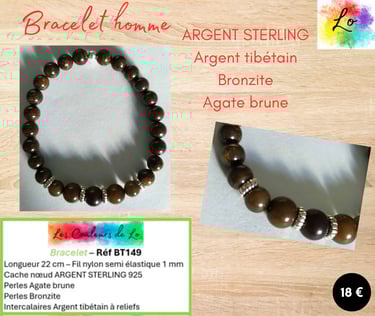 Bracelet Argent sterling Bronzite Agate brune Les Couleurs de Lo
