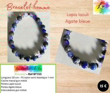 Bracelet gun métal Lapis lazuli Agate bleue Les Couleurs de Lo