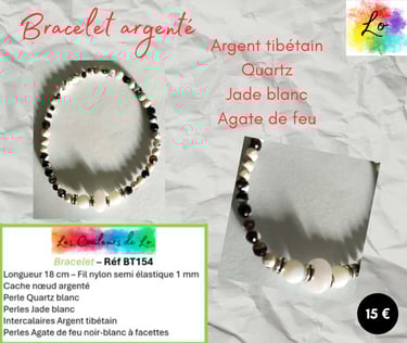 Bracelet argenté Quartz blanc Jade blanc Agate de feu Les Couleurs de Lo