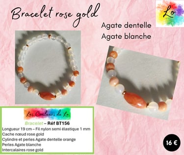 Bracelet rose gold Agate dentelle orange Agate blanche Les Couleurs de Lo