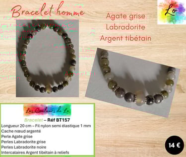 Bracelet argenté Agate grise Labradorite Les Couleurs de Lo