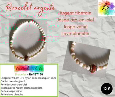 Bracelet argenté Jaspe arc-en-ciel Jaspe veiné lave blanche Les Couleurs de Lo