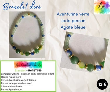 Bracelet doré Aventurine verte Jade persan Agate bleue Les Couleurs de Lo