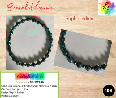 Bracelet gun métal Saphir indien Les Couleurs de Lo