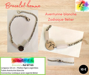 Bracelet argenté Aventurine blanche zodiaque Bélier Les Couleurs de Lo