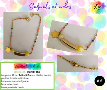 Bracelet doré gouttes émail multicolore verre marbré jaune étoile dorée Les Couleurs de Lo