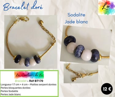 Bracelet doré Sodalite Jade blanc Les Couleurs de Lo