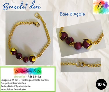 Bracelet doré Baies d'Açaïe violettes Les Couleurs de Lo