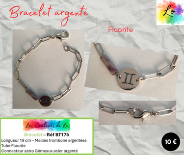 Bracelet argenté Fluorite astro Gémeaux Les Couleurs de Lo