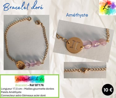 Bracelet doré Améthyste astro Gémeaux Les Couleurs de Lo