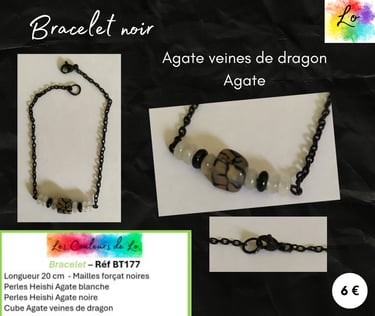 Bracelet noir Agate veines de dragon Agate Les Couleurs de Lo
