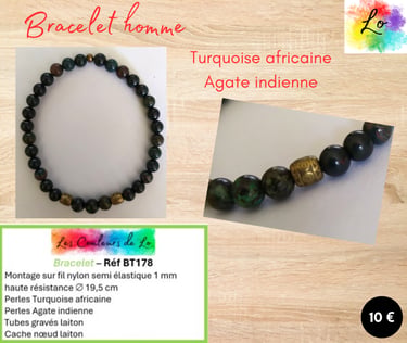 Bracelet laiton Turquoise africaine Agate indienne Les Couleurs de Lo