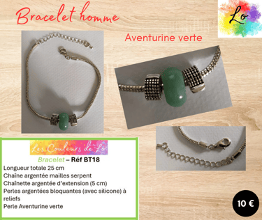 Bracelet argenté Aventurine verte perles métal à relief Les Couleurs de Lo
