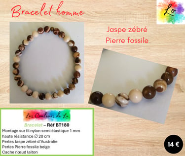 Bracelet laiton Jaspe zébré Pierre fossile Les Couleurs de Lo