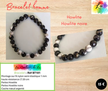 Bracelet argenté Howlite Howlite noire Les Couleurs de Lo