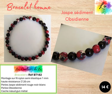 Bracelet gun métal Jaspe sédiment Obsidienne Les Couleurs de Lo