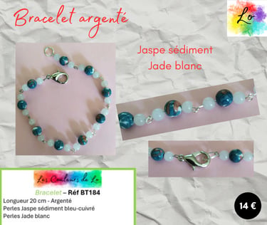Bracelet argenté Jaspe sédiment Jade blanc Les Couleurs de Lo