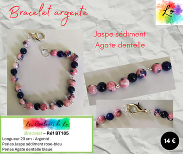 Bracelet argenté Jaspe sédiment Agate bleue Les Couleurs de Lo