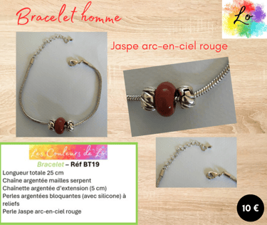 Bracelet argenté Jaspe arc-en-ciel rouge perles métal à relief Les Couleurs de Lo