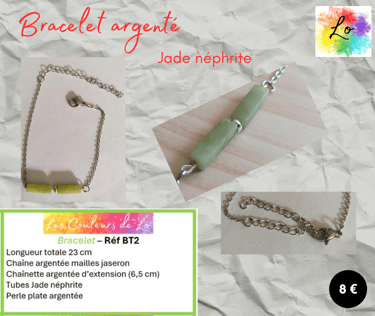 Bracelet argenté Jade néphrite Les Couleurs de Lo
