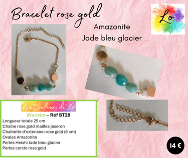 Bracelet rose gold Amazonite Jade bleu glacier perles acier Les Couleurs de Lo