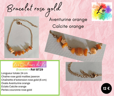 Bracelet rose gold Aventurine Calcite orange couronne acier Les Couleurs de Lo