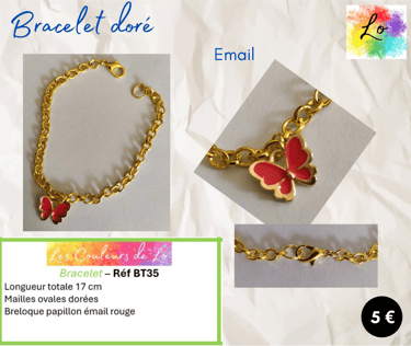 Bracelet doré papillon émail rouge Les Couleurs de Lo