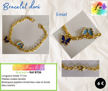 Bracelet doré papillons émail bleu Les Couleurs de Lo