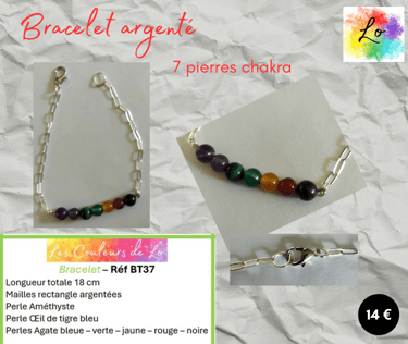 Bracelet argenté pierres naturelles 7 chakra Le Couleurs de Lo