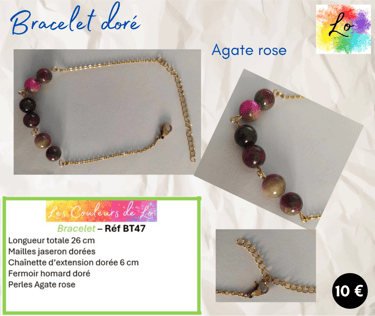 Bracelet doré Agate rose Les Couleurs de Lo