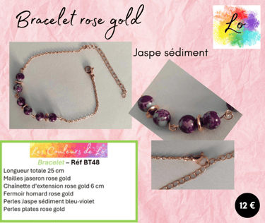 Bracelet rose gold Jaspe sédiment bleu-violet Les Couleurs de Lo