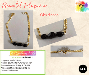 Bracelet Plaqué or Obsidienne Les Couleurs de Lo
