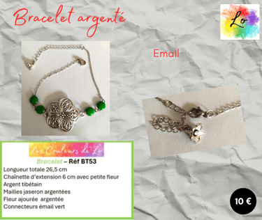 Bracelet argenté fleur métal émail vert Les Couleurs de Lo