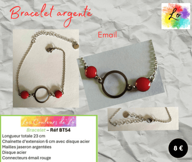 Bracelet argenté cercle acier émail rouge Les Couleurs de Lo