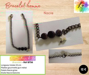Bracelet gun métal Nacre grise étoile Nacre blanche Les Couleurs de Lo