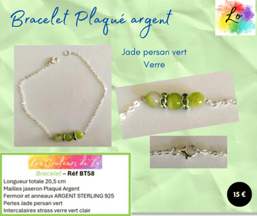 Bracelet Plaqué argent Jade persan vert strass verre Les Couleurs de Lo