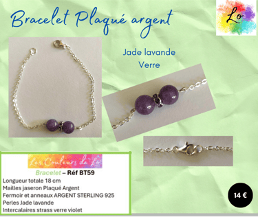 Bracelet Plaqué argent Jade lavande strass verre Les Couleurs de Lo