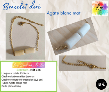 Bracelet doré Agate blanc mat Les Couleurs de Lo