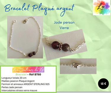 Bracelet Plaqué argent Jade persan strass verre Les Couleurs de Lo