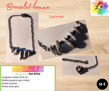 Bracelet gun métal Larimar perles acier gris Les Couleurs de Lo