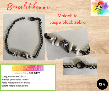 Bracelet noir Malachite noir-blanc Jaspe black zebra Les Couleurs de Lo