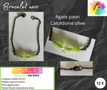 Bracelet noir Agate paon Calcédoine Les Couleurs de Lo