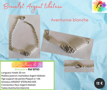 Bracelet Argent tibétain Aventurine blanche Les Couleurs de Lo