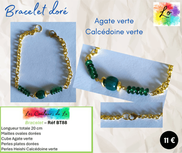  Bracelet doré Agate verte Calcédoine verte Les Couleurs de Lo