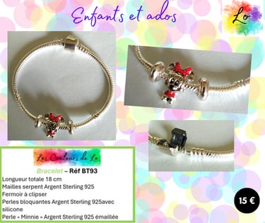Bracelet Argent Sterling perle Minnie Argent Sterling émail Les Couleurs de Lo