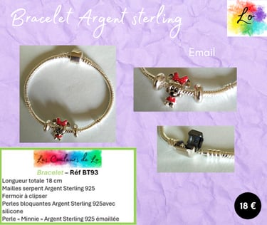 Bracelet Argent Sterling perle Minnie Argent Sterling émail Les Couleurs de Lo