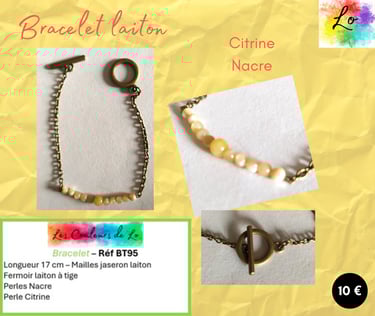 Bracelet laiton Citrine Nacre Les Couleurs de Lo