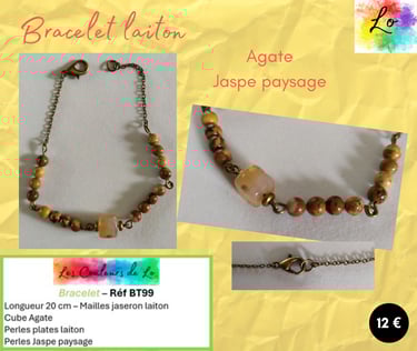 Bracelet laiton Agate Jaspe paysage Les Couleurs de Lo